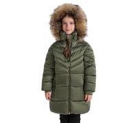SOLOCOTE Girls Quilted Winter Coat with Faux Fur Hood, Sherpa Lined, Water Resistant and Heavy Weight Parka, green, 8 Years