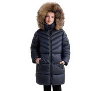 SOLOCOTE Girls Quilted Winter Coat with Faux Fur Hood, Sherpa Lined, Water Resistant and Heavy Weight Parka, Marine, 14 Years
