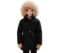 SOLOCOTE Girls Winter Coats Heavyweight Medium Length Warm Jacket With Removable Faux Collar Hooded, SLN2016 Black 7-8Y