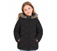 SOLOCOTE Girls Winter Coats Hooded Sherpa Lined Lightweight Jacket Thick Warm Puffy Water-resistant Windproof Shiny Jackets Black 9-10 Years
