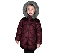 SOLOCOTE Girls Winter Coats Hooded Sherpa Lined Lightweight Jacket Thick Warm Puffy Water-resistant Windproof Shiny Jackets Wine red 9-10 Years