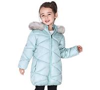 SOLOCOTE Girls Winter Coats Hooded Sherpa Lined Lightweight Jacket Thick Warm Puffy Waterproof Windproof Cotton Shiny Jackets 170763-Green-3-4Y