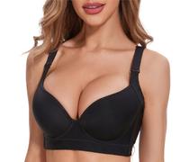SOLODORO Plus Size Push Up Bra for Women Hide Back Fat Smoothing Bra Seamless Underwire T-Shirt Bra, Black, 44C