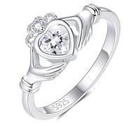 SOLOLIKE Claddagh Rings for Women - Sterling Silver Irish Heart Claddagh Ring Size 5-10, Stackable Crown Rings - Birthday Mother's Day Gift, 7, Silver, Cubic Zirconia