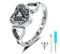 SOLOLIKE Sterling Silver Forever in My Heart Cremation Jewelry Urn Rings Hold Loved Ones Ashes, Sterling Silver, Cubic Zirconia