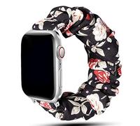 SOLOLUP Scrunchie Strap Compatible for Apple Watch Band 49mm 45mm 41mm 44mm 40mm 42mm 38mm, Elastic Nylon Ladies Bracelet for iwatch Ultra Series 8 7 6 SE 5 4 3 2 1, Black red flower 38/40/41mm-S