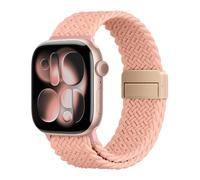 SOLOLUP Stretchy Braided Nylon Band Compatible with Apple Watch Bands 40mm 38mm 41mm 42mm Women Men, Magnetic Clasp Sport Loop Nylon Strap for iWatch 11 10 9 8 7 6 5 4 3 SE 3/2/1, Pink