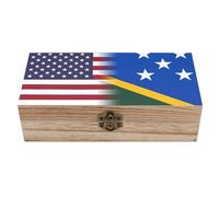 Solomon Islands America Flag Decorative Wooden Storage Box with Hinged Lid And Front Clasp Keepsakes Chest