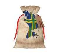 Solomon Islands Flag Map With Cross Lines Print Christmas Burlap Gift Bag With Drawstring, Present Small Favor Pouch For Birthday Parties-S Size
