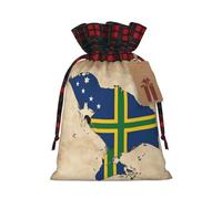 Solomon Islands Flag Map With Cross Lines Print Christmas Drawstring Burlap Gift Bags With Tags,Suitable For Gift Wrapping And Party Decorations.