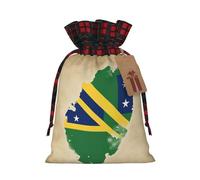 Solomon Islands Flag Map With Three Stars Print Christmas Party Gift Bags, Linen Drawstring Xmas Holiday Wedding Treat Candy Jewelry Sacks, Color Blocking Plaid Fabric