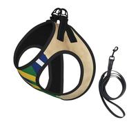 Solomon Islands Flag Map With Three Stars Print Harness Leash Set For Cat And Small Dog, Adjustable, Reflective, And Escape-Proof Vest With Soft Breathable Mesh Lining