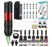 Solong Professional Tattoo Kit with 10 Needles & Transfer Paper,7 Inks &Practice Skin and 1500mAh Battery, Ideal for Beginners and Professionals EF-TKP752BUK-2