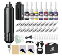 Solong Tattoo Gun Kit Wireless, Rotary Tattoo Machine with 14pcs Color Ink, 20 Premium Cartridge Needles, 1500mAh Battery with 5-Level Power Control for Professionals and Beginners
