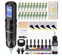 Solong Tattoo Kit 7 Stroke Speeds Professional Tattoo Machine Wireless with 1600mAh Power LED Display Rotary Tattoo Pen with Practice Skin & 7 Multicolor Ink SL-TKE200AUK-1