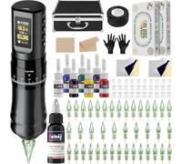 Solong Tattoo Kit Tattoo Machine Wireless with 1800mAh Power LED Display Rotary Tattoo Pen with 40pcs Tattoo Cartridges Needles and 7 Multicolor Ink SLE96EN01SUK-1