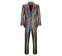 SOLOTIMES Men’s 2 Pieces Disco Costume Jacket Pants Outfit Set Adult 70s Shiny Metallic Sequin Halloween Cosplay Party Suit, Rainbow, XL