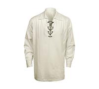 SOLOTIMES Men's Scottish Jacobite Ghillie Kilt Highland Shirt Long Sleeve Lace Up Medieval Renaissance Pirate Costume, Beige, L