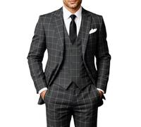 Solovedress Suits for Men, 3-Piece Classic Checked Men's Suit, Jacket, Trousers, Vest for Weddings and Business, gray, XL