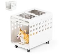 SOLOWINNER Acrylic Dog Crate, Puppy Dog Kennel Indoor with Wheels for Small/Medium Size Pet, Stylish Safe & Easy Cleaning Side Table Dog Cage(White)
