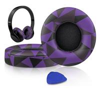 SoloWIT Earpads Cushions Replacement for Beats Solo 2 & Solo 3 Wireless On-Ear Headphones, Ear Pads with Soft Protein Leather, Added Thickness - Purple Black