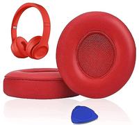 SoloWIT Earpads Cushions Replacement for Beats Solo 2 & Solo 3 Wireless On-Ear Headphones, Ear Pads with Soft Protein Leather, Added Thickness - (Red)