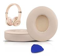 SoloWIT Earpads Cushions Replacement for Beats Solo 2 & Solo 3 Wireless On-Ear Headphones, Ear Pads with Soft Protein Leather, Added Thickness - (Satin Gold)