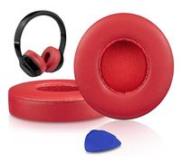 SoloWIT Lambskin Earpads Cushions Replacement for Beats Solo 2 & Solo 3 Wireless On-Ear Headphones, Solo2 Solo3 Ear Pads with High-Density Foam, Added Thickness - Red