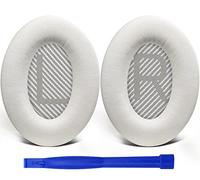 SoloWIT Lambskin Replacement Earpads Cushions for Bose QuietComfort 35 (QC35) & Quiet Comfort 35 II (QC35 ii) Headphones, Ear Pads with Noise Isolation Foam, Added Thickness - Brilliant White