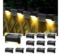 Solpex Solar Fence Lights, 12 Pack Garden Solar Deck Lights for Outdoor, Waterproof for Outdoor Stairs, Step, Fence, Yard, Patio, Pathway(Black Warm White)