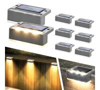 Solpex Solar Fence Lights,8 Pack LED Solar Stair Light Waterproof, Step Lights Outdoor for Garden,Yard,Patio,Gutter,Pathway (Warm White,Grey)
