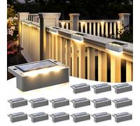 Solpex Solar Fence Lights for Outdoor, 16 Pack Solar Stair Lights Waterproof Outdoor Stairs, Steps, Fence, Garden, Yard, Patio, Gutter, Pathway, Decoration (Warm White,Grey)