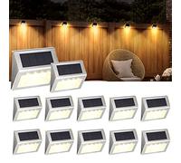 Solpex Solar Fence Lights Outdor Garden, Waterproof Solar Step Lights, Stainless Steel Led Lighting Decoration for Stair Deck Wall Patio Porch Yard Pathway Walkway (12 Pack, Warm White)