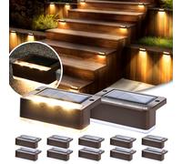 Solpex Solar Lights for Outdoor, 12 Pack Stair Lights, Waterproof Solar Light, LED Lighting for Outdoor Stairs, Steps, Fence, Garden, Yard, Patio, Gutter, Pathway, Decoration (Warm White,Brown)