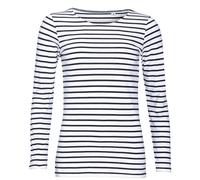 SOLs Ladies Womens Marine BLUE or RED Long Sleeve Striped White Tshirt Tee Shirt