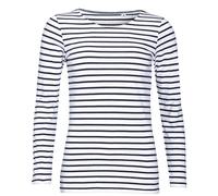SOLs Ladies Womens Marine BLUE or RED Long Sleeve Striped White Tshirt Tee Shirt