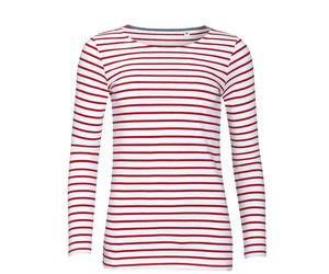 SOLs Ladies Womens Marine BLUE or RED Long Sleeve Striped White Tshirt Tee Shirt