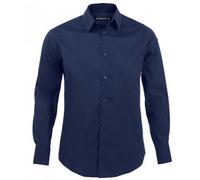 (M, Dark Blue) SOLS Mens Brighton Long Sleeve Fitted Work Shirt