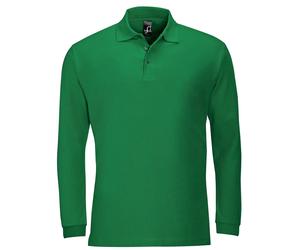 SOLs Mens Mans Plain Cotton Long Sleeve Pique Polo Shirt - No Logo S-3XL
