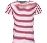 (2XL, White/Red) SOLS Mens Miles Striped Short Sleeve T-Shirt