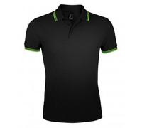 (M, Black/Lime) SOLS Mens Pasadena Tipped Short Sleeve Pique Polo Shirt