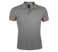 SOLS Mens Pasadena Tipped Short Sleeve Pique Polo Shirt (Grey Marl/Orange) - Multicolour Cotton - Size Medium