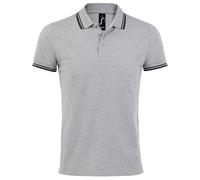(S, Heather Grey/Navy) SOLS Mens Pasadena Tipped Short Sleeve Pique Polo Shirt