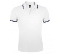 SOLS Mens Pasadena Tipped Short Sleeve Pique Polo Shirt (White/Navy) Cotton - Size Medium