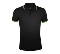 SOLS Mens Pasadena Tipped Short Sleeve Pique Polo Shirt (Black/Lime) Cotton - Size Large