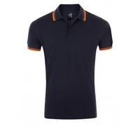 (M, French Navy/Neon Orange) SOLS Mens Pasadena Tipped Short Sleeve Pique Polo Shirt