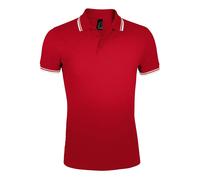 SOLS Mens Pasadena Tipped Short Sleeve Pique Polo Shirt (Red/White) Cotton - Size Small