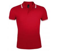 SOLS Mens Pasadena Tipped Short Sleeve Pique Polo Shirt (Red/White) Cotton - Size Medium