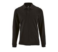 SOL'S Men's Perfect Long Sleeve Pique Polo Shirt in Black | Size: Medium SOL'S Black M