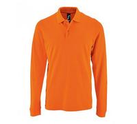 SOLS Mens Perfect Long Sleeve Pique Polo Shirt (Orange) Cotton - Size Medium